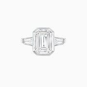 Modern Art Deco Inspired Emerald-Cut Bezel Engagement Ring with Tapered Baguette Side Stones